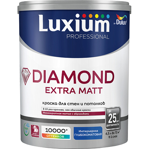 Краска Luxium Diamond Extra Matt глубокоматовая BW,  4,5л: фотография 1