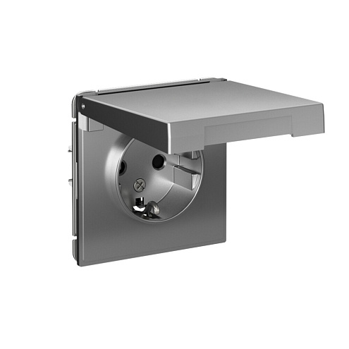 Розетка ArtGallery 16А IP20 с заземлением защитные шторки с крышкой механизм сталь Systeme Electric GAL000946: фотография 1