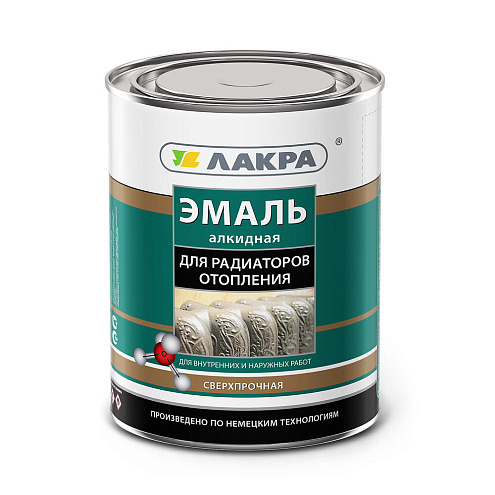 Эмаль алкидная для радиаторов отопления Лакра белая, полуматовая 0,9кг: фотография 1