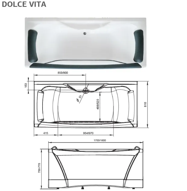 Ванна "DOLCE VITA" 180х80: фотография 5 превью